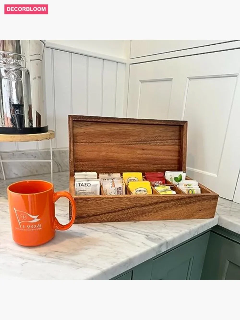 Extra Large Wooden Tea Box, 10 Compartment Acacia Chest